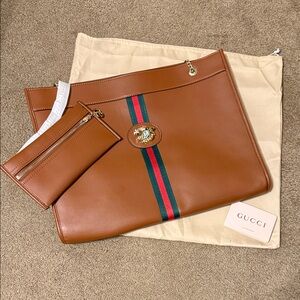Gucci Tan Leather Pouch and Clutch Set